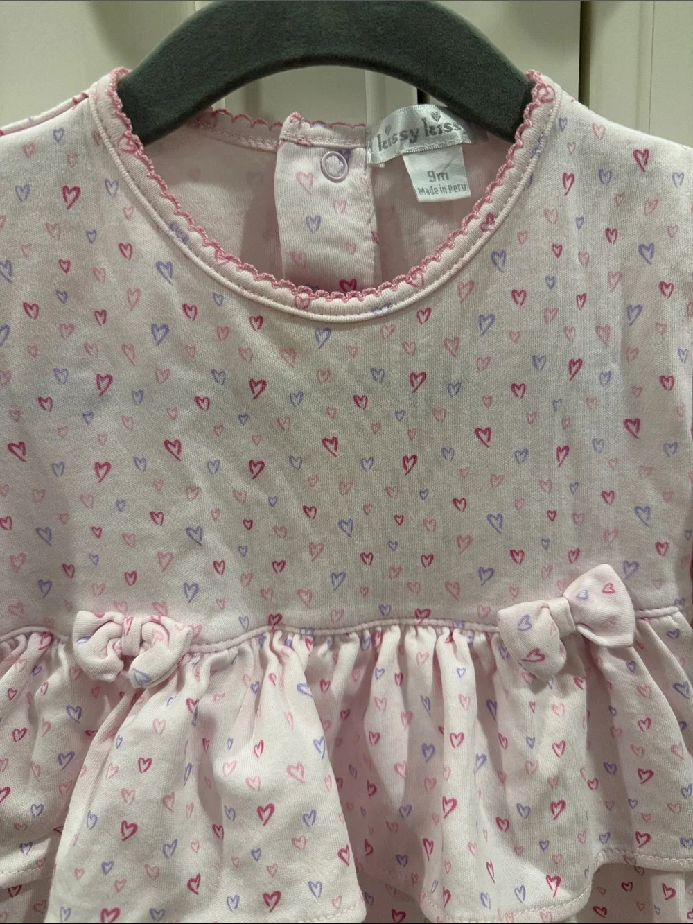 Kissy Kissy Light Pink Heart-Print Ruffle Romper